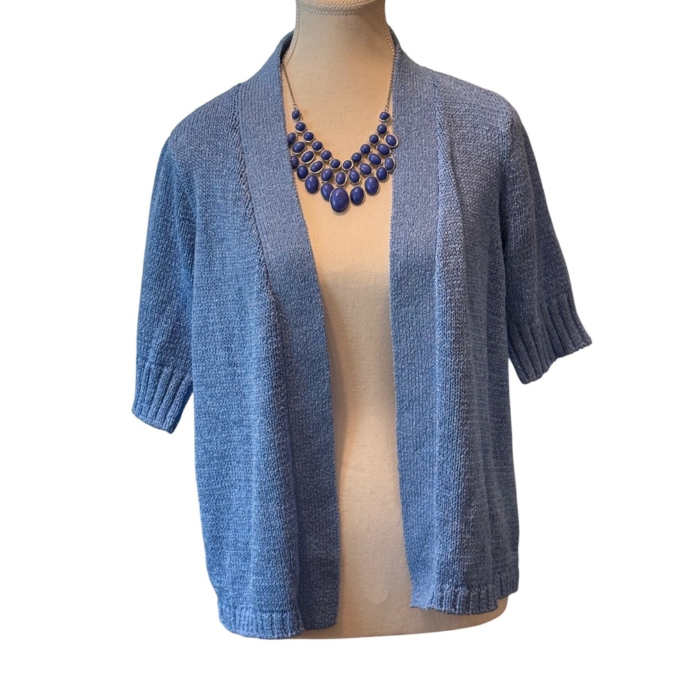 Appleseed's‎ Blue Knit Open Front Short Sleeve Cardigan Sweater Womens